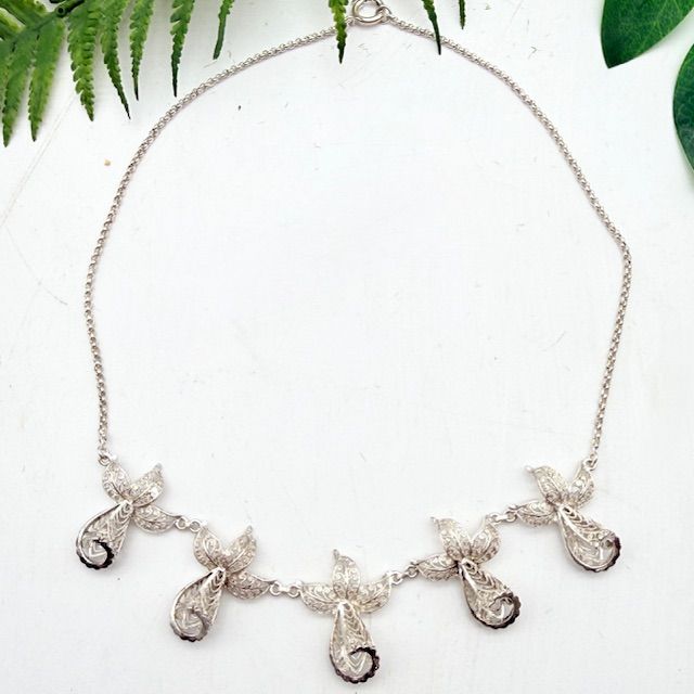 Колье Орхидея 42 см серебро