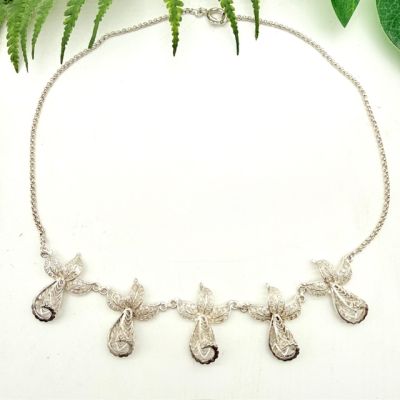 Колье Орхидея 42 см серебро