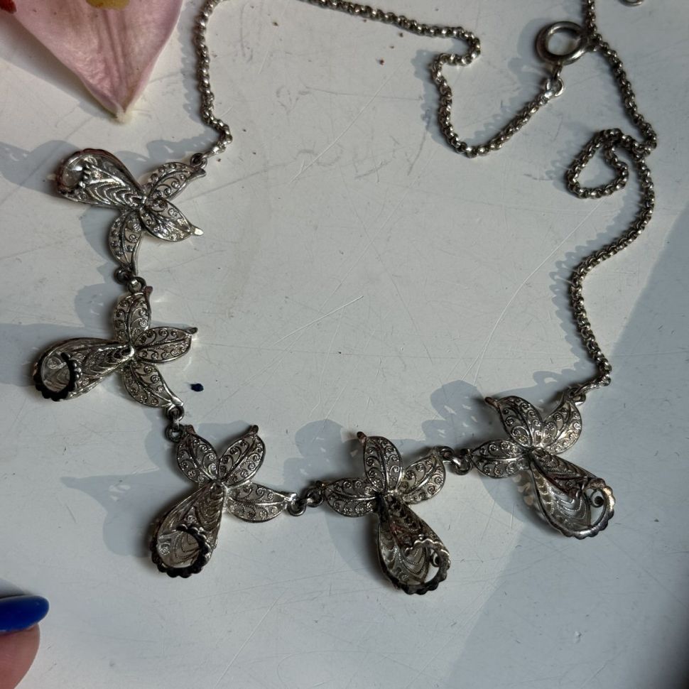 Колье Орхидея 42 см серебро