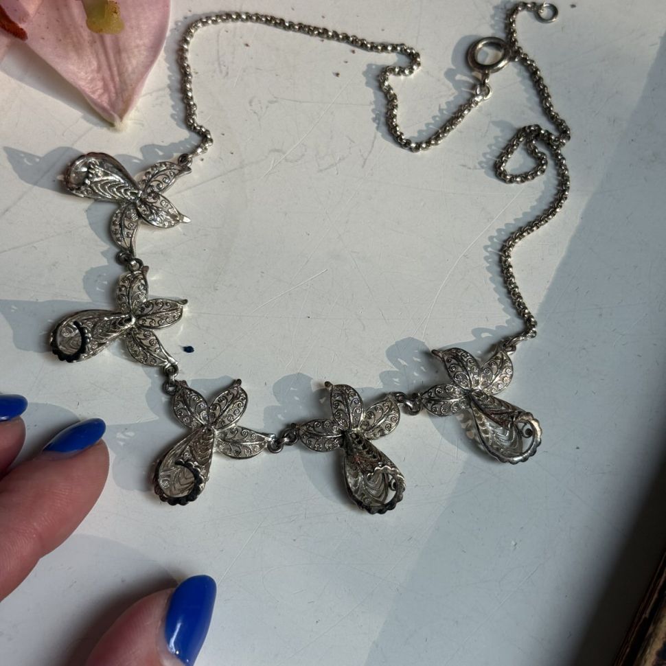 Колье Орхидея 42 см серебро