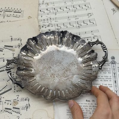 Конфетница с ручками 20 см мельхиор патина 