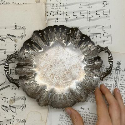 Конфетница с ручками 20 см мельхиор патина 