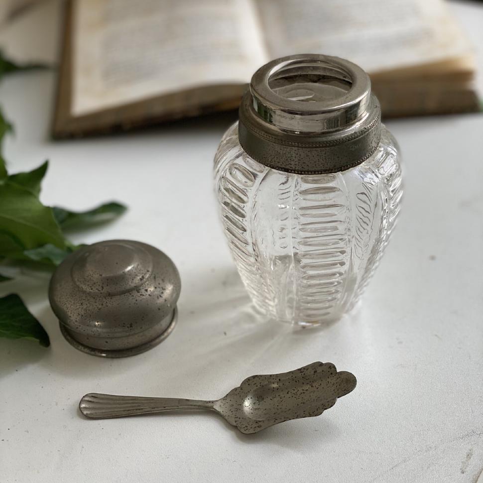 Баночка сахарница с крышкой и ложкой 13 см металл стекло