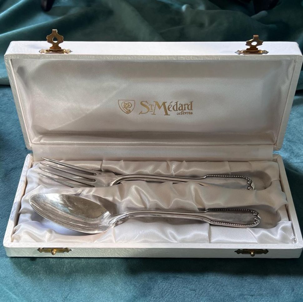 Вилка ложка St Medard серебрение Франция набор 2 шт.