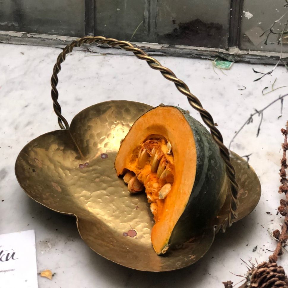 Конфетница с витой ручкой латунь