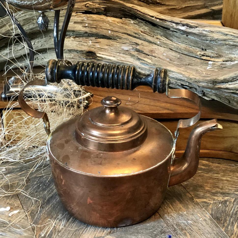 Чайник с деревянной ручкой, медь, литровый
