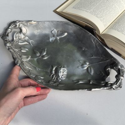 Блюдо фруктовница Арнуво 35 см олово Франция