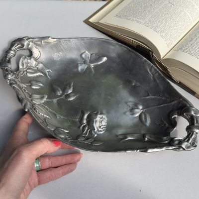 Блюдо фруктовница Арнуво 35 см олово Франция