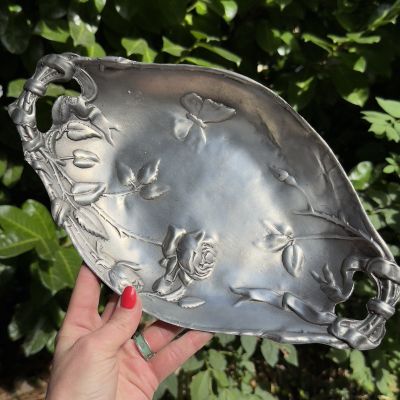 Блюдо фруктовница Арнуво 35 см олово Франция