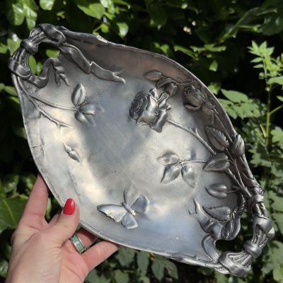 Блюдо фруктовница Арнуво 35 см олово Франция