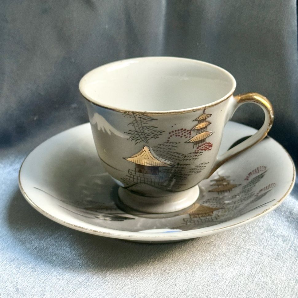 Кофейная пара Пагода 100 мл фарфор литофания Япония