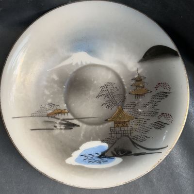 Кофейная пара Пагода 100 мл фарфор литофания Япония