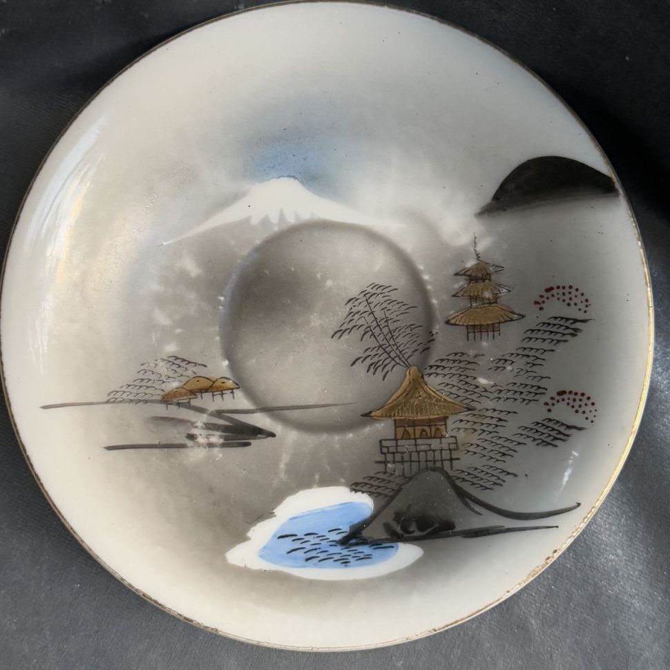 Кофейная пара Пагода 100 мл фарфор литофания Япония