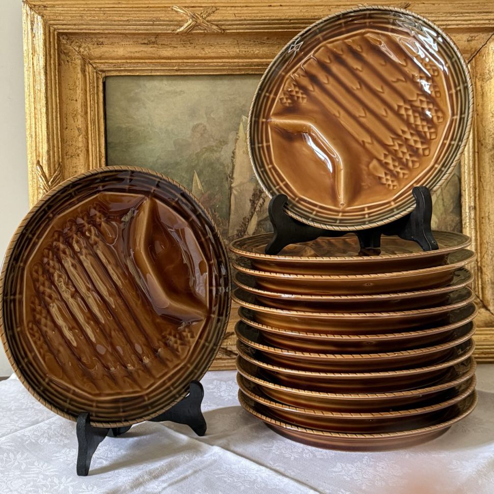 Тарелка менажница для спаржи 23 см Sarreguimenes майолика керамика