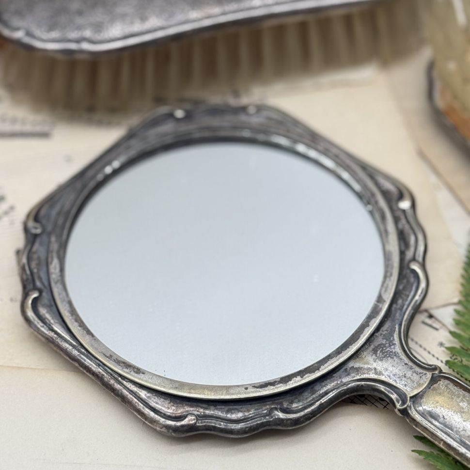 Зеркало щетка расческа набор 3 шт серебрение 