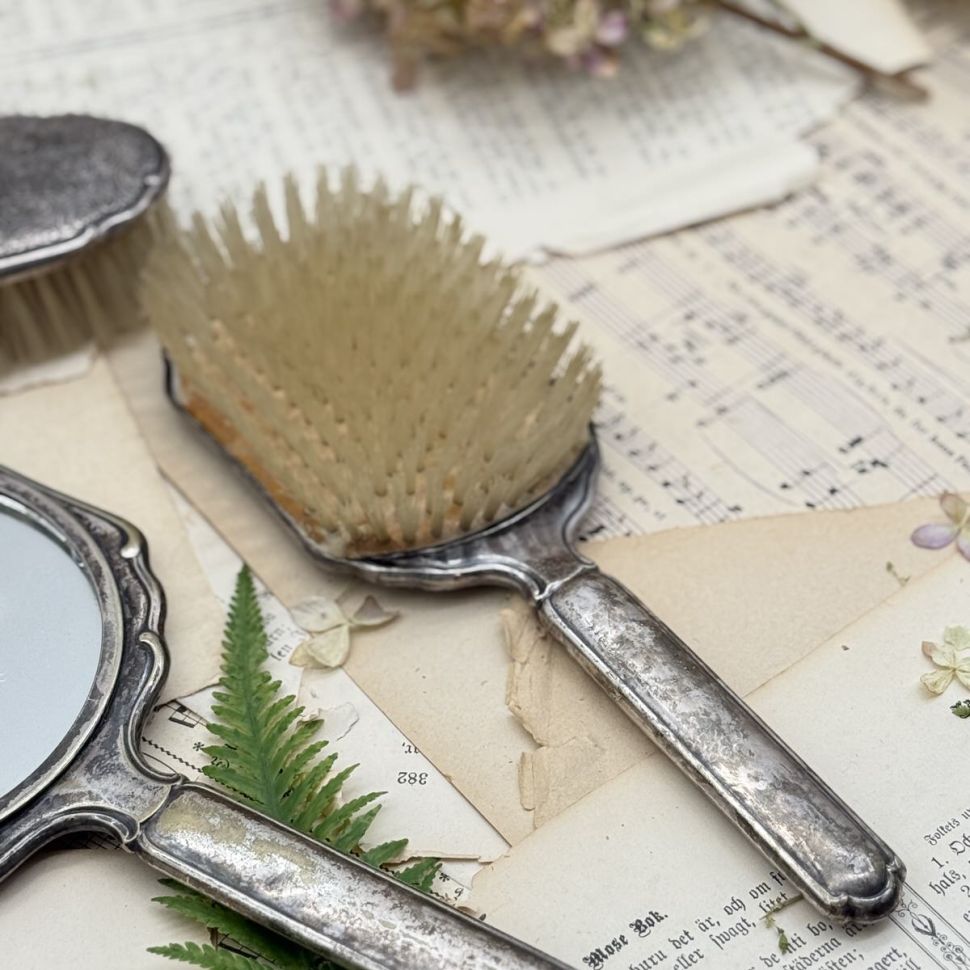 Зеркало щетка расческа набор 3 шт серебрение 