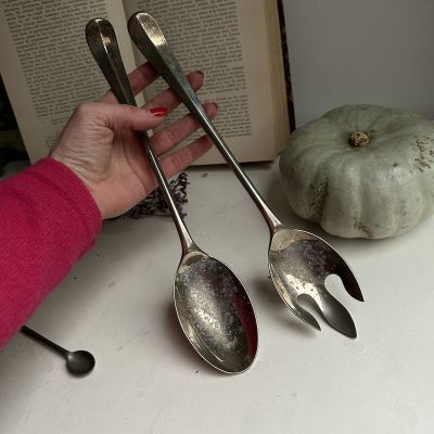 Ложка вилка 32 см набор для салата мельхиор патина