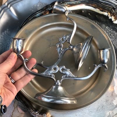 Подсвечник 20 см на две свечи Птицы олово