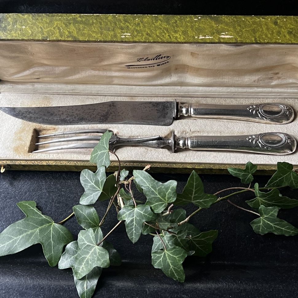 Набор вилка нож сервировочный Acier Fondu серебро сталь Франция