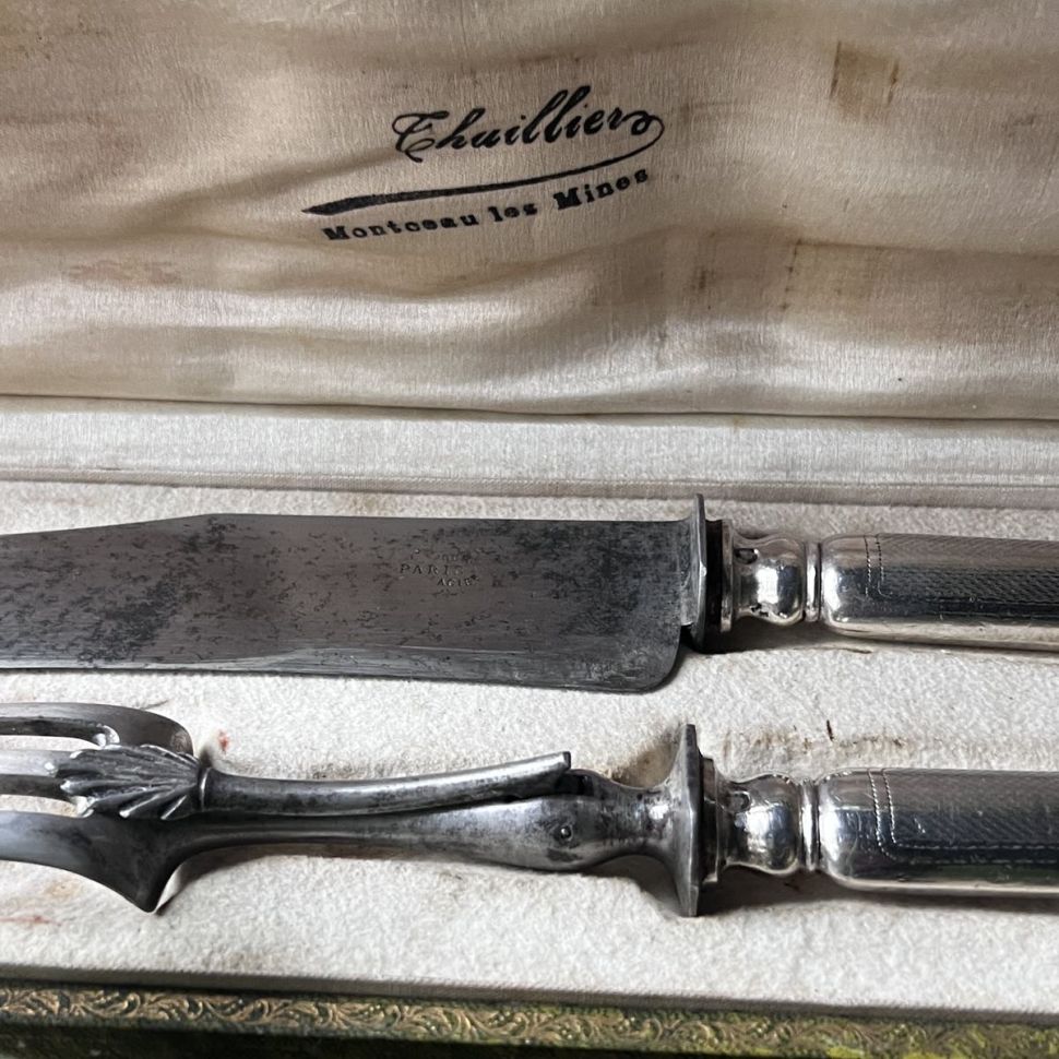 Набор вилка нож сервировочный Acier Fondu серебро сталь Франция