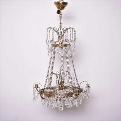 Люстра на пять свечей и шесть ламп 90 см латунь хрусталь