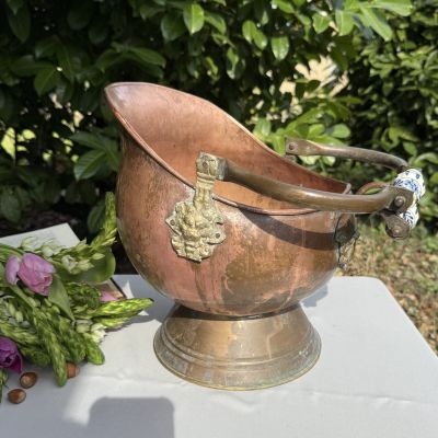 Кашпо зольник 39 см медь с керамическими ручками  