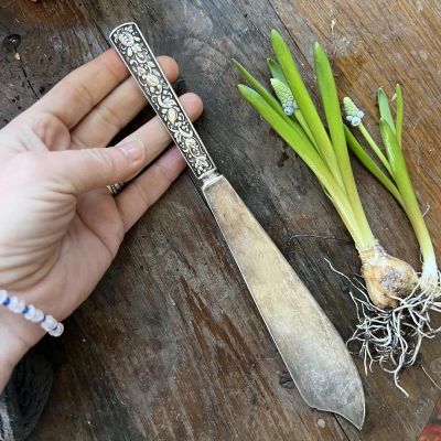 Нож лопатка для торта Гранат 25 см мельхиор патина