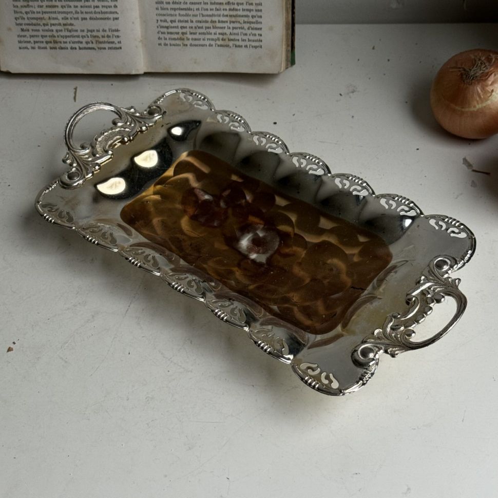 Блюдо поднос с ручками 30 см сталь