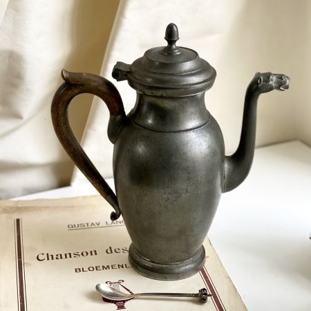 Чайник кофейник 1,5 л олово носик-дракон с деревянной ручкой