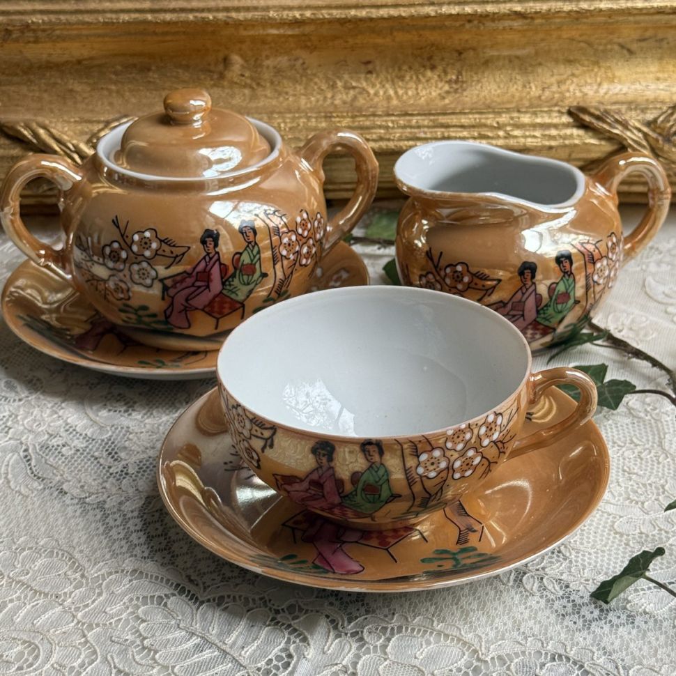 Сахарница Две Гейши 14 см фарфор Япония