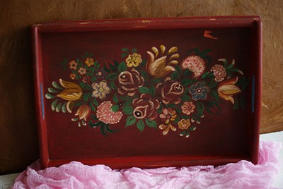 Поднос большой деревянный с ручкой росписью