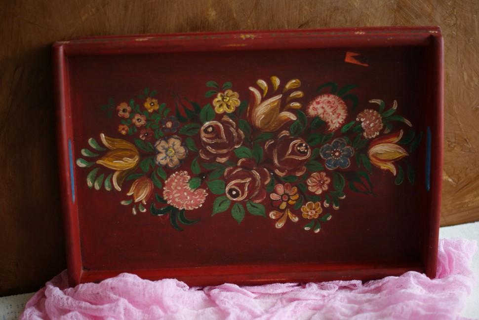 Поднос большой деревянный с ручкой росписью