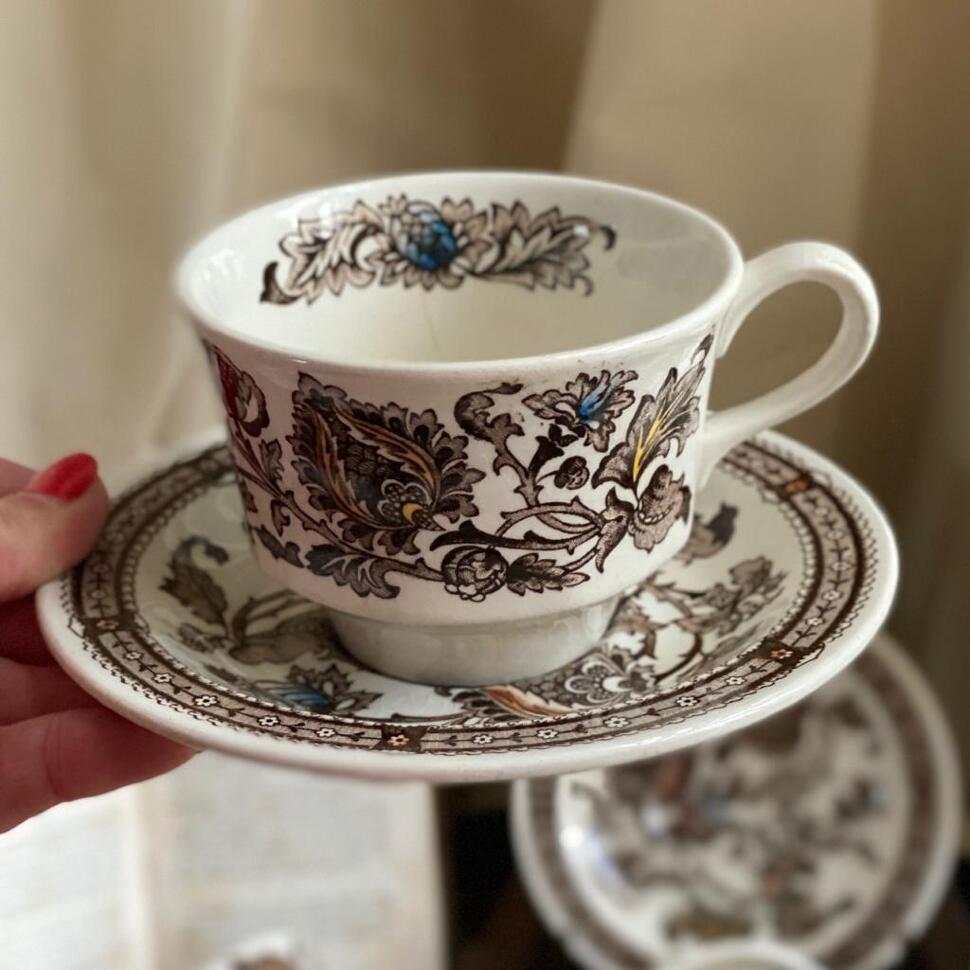 Чайная пара 200 мл Англия Staffordshire Ridgway Jacobean Джек бобовое зернышко 