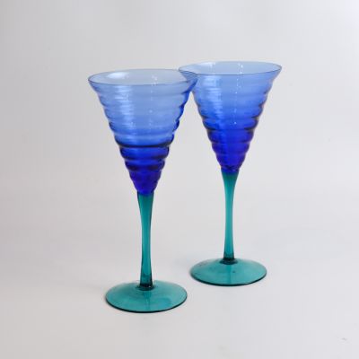 Бокал синий на зеленой ножке стекло (микроскол)