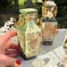 Ваза Satsuma фарфор роспись 50-е гг Шинуазри зеленая 13 см