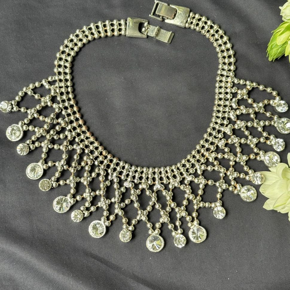 Колье-воротник 42 см серебрение хрусталь Германия