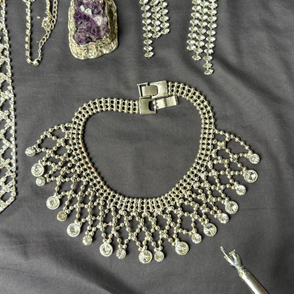 Колье-воротник 42 см серебрение хрусталь Германия