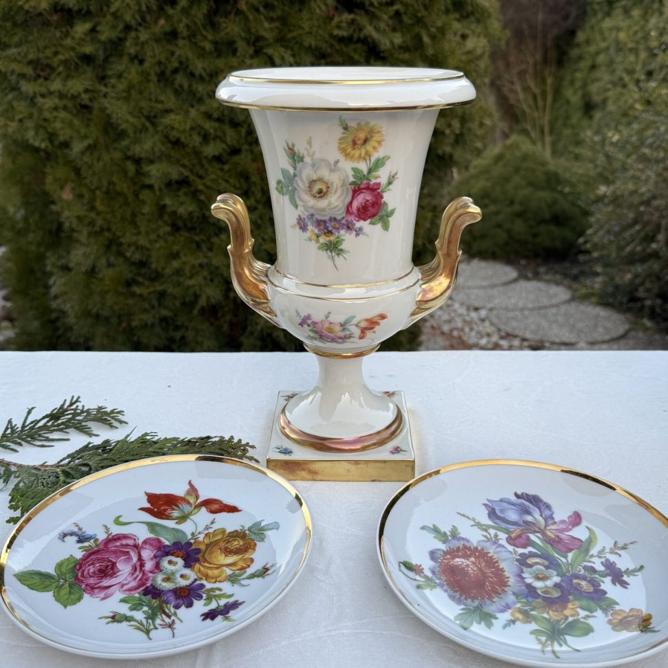 Ваза форма Медичи Lindner Мейсенский букет фарфор 26 см Бавария