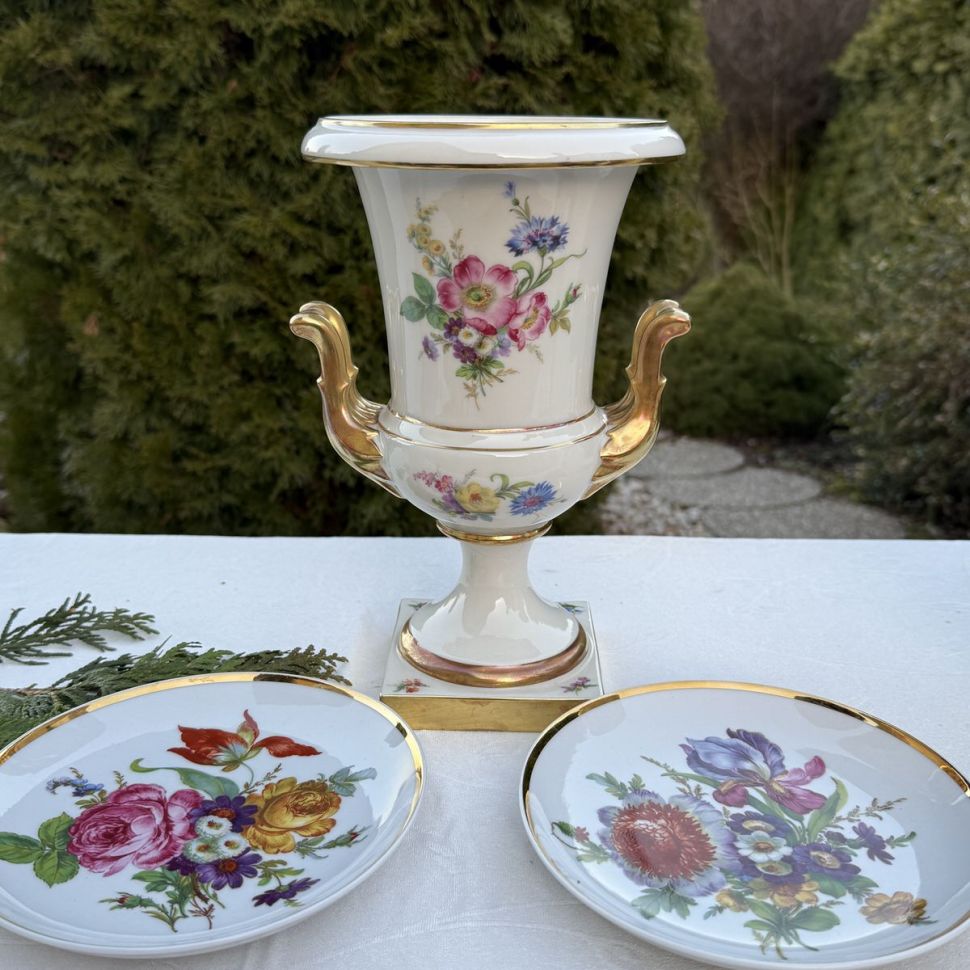 Ваза форма Медичи Lindner Мейсенский букет фарфор 26 см Бавария