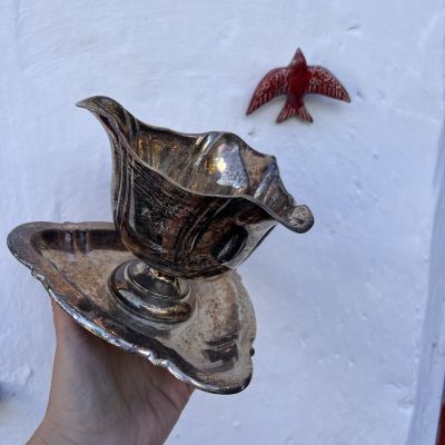 Конфетница на блюде 18 см мельхиор серебрение