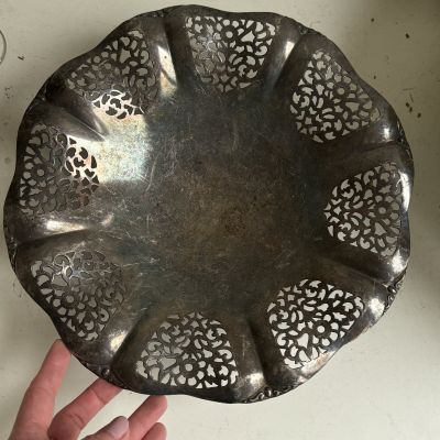 Блюдо фруктовница  30 см сталь серебрение патина