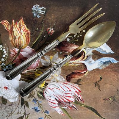 Ложка и вилка набор сервировочный 28 см серебро Франция