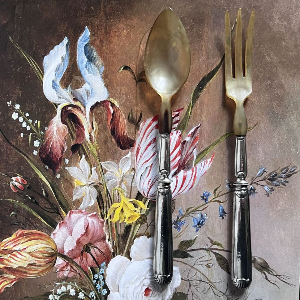 Ложка и вилка набор сервировочный 28 см серебро Франция