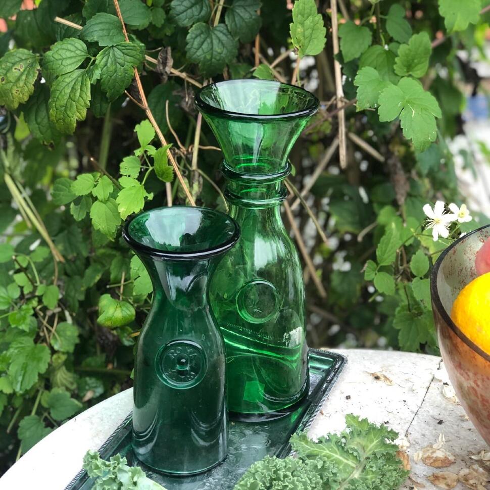 Ваза бутылка малая 19 см зеленое стекло