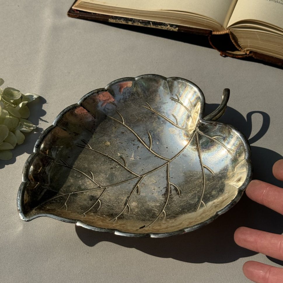 Блюдо на ножках Лист 22 см серебрение  