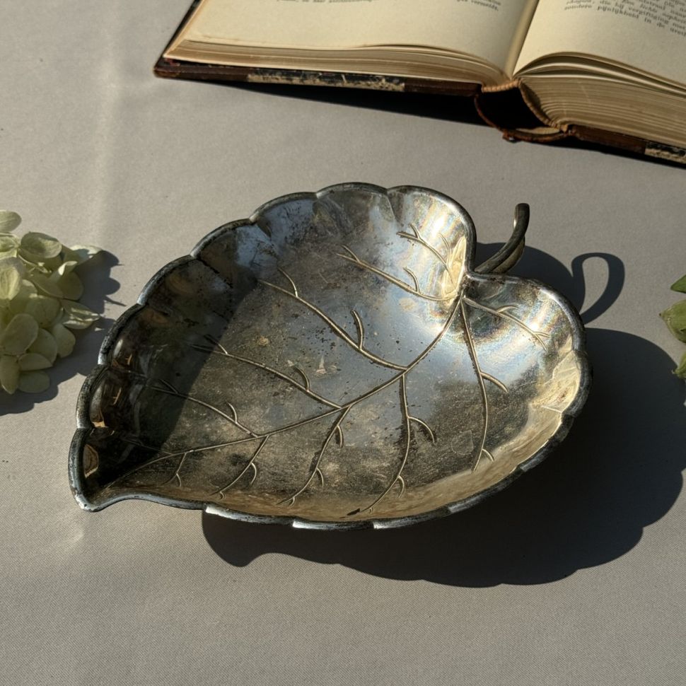 Блюдо на ножках Лист 22 см серебрение  