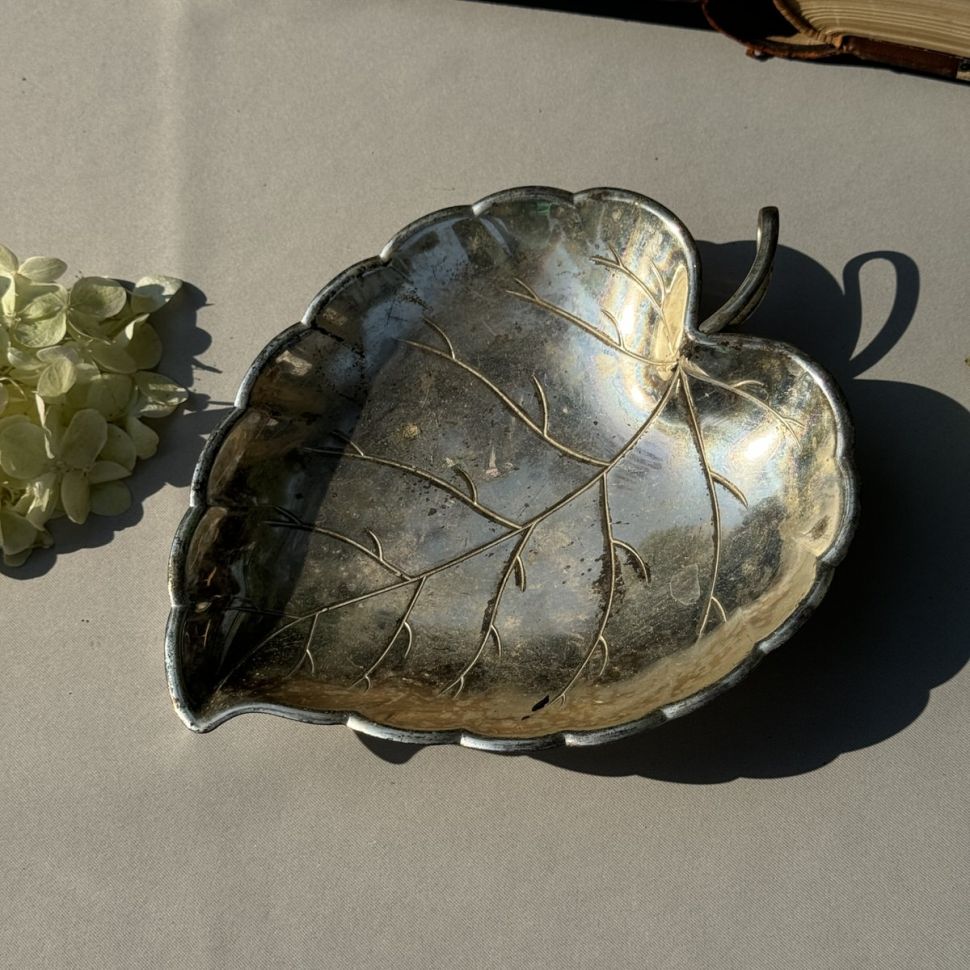 Блюдо на ножках Лист 22 см серебрение  