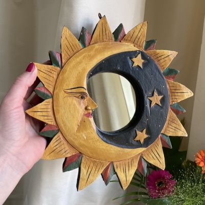 Зеркало 24 см День и Ночь дерево ручная работа