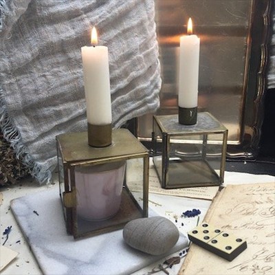 Подсвечник Куб из стекла и металла