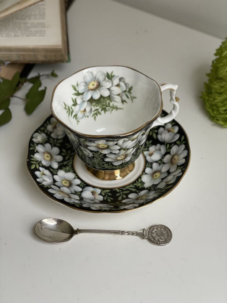 Чайная пара черный Royal Albert Provincial Flowers Mountain Avens 200 мл Англия